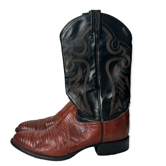 Tony Lama Exotic Lizard Western Cowboy Boots Men’s Sz 10 EE Black Brown Vintage main image 8